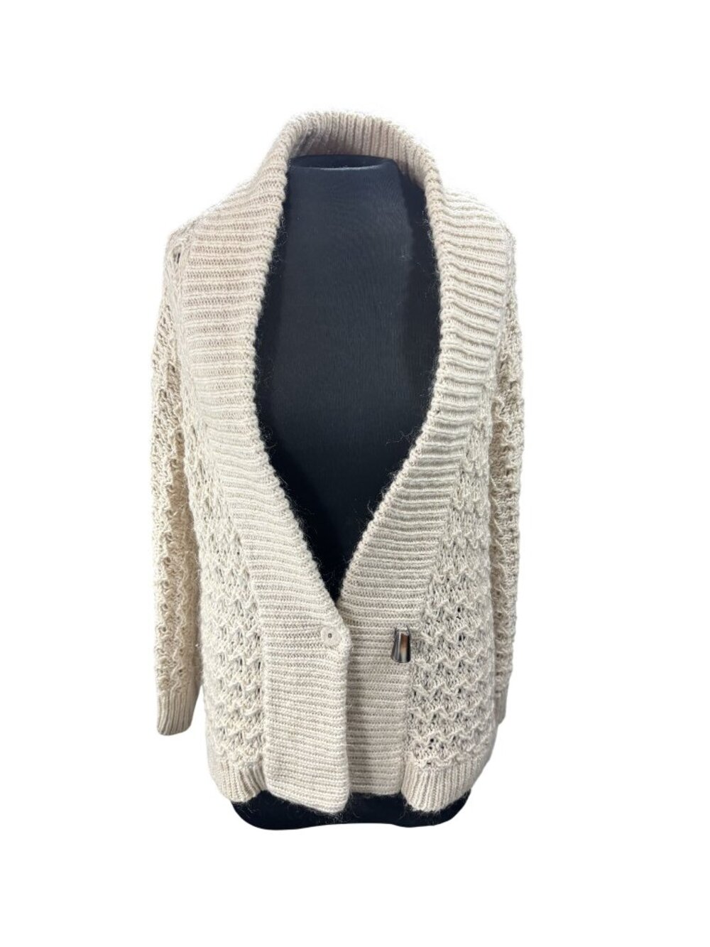 Jones New York Open Knit Cream Cardigan Sweater XL Shawl Collar Acrylic Blend Wo